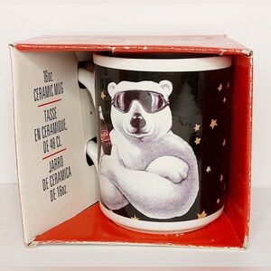 NIB VTG 1996 Coca Cola Polar Bear Starry Night with‎ Sunglasses Coffee Mug 16 oz